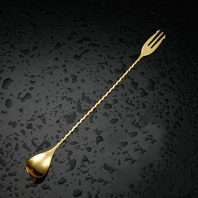 Dual-End Bar Spoon & Fork – Long Stainless Steel Cocktail Stirrer (New York Series)