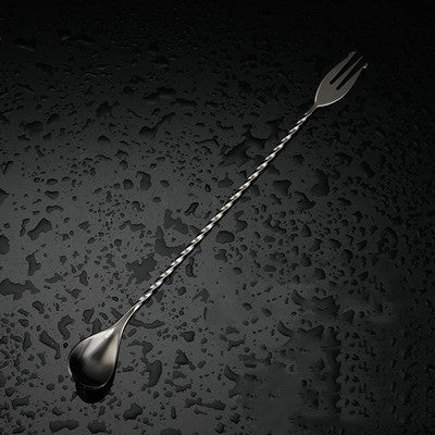 Dual-End Bar Spoon & Fork – Long Stainless Steel Cocktail Stirrer (New York Series)