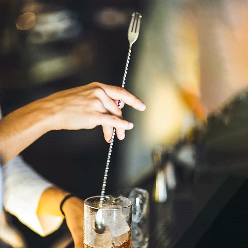 Dual-End Bar Spoon & Fork – Long Stainless Steel Cocktail Stirrer (New York Series)