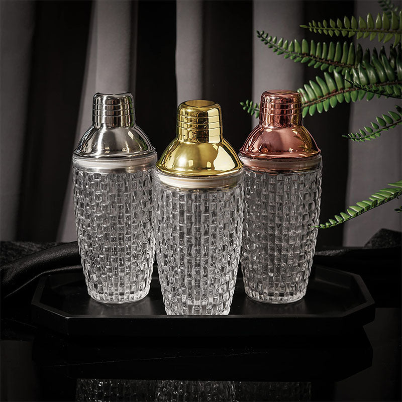 "Iceglass Cocktail Shaker with Stainless Steel Lid – Crystal Clear Drink Mixer for Home & Bar"