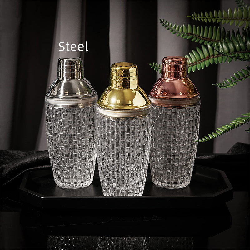 "Iceglass Cocktail Shaker with Stainless Steel Lid – Crystal Clear Drink Mixer for Home & Bar"