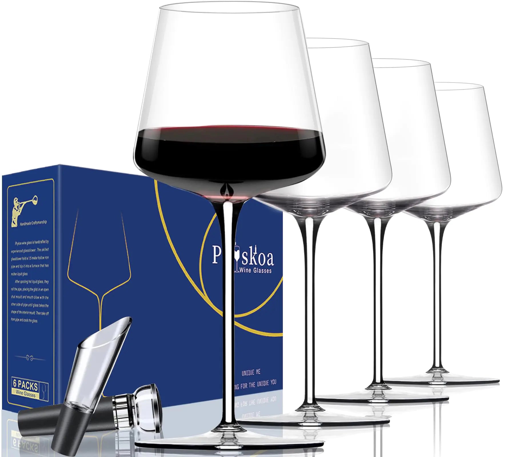 Red Wine Glasses Set of 4-18 oz Hand Blown Crystal Modern Wine Glasses-Unique square wine glasses with flat bottom For Cabernet Pinot Noir Burgundy